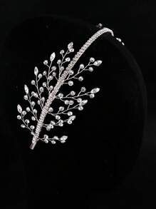 1pc Bridal Headband Crystal Tiara Hair Accessory Wedding Veil Headpiece Valentine's Day Accessories - Silver - View 4