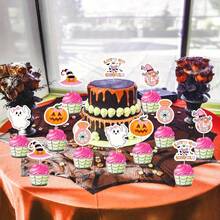 24 chiếc mũ cupcake trang trí tiệc độc thân Halloween, mũ cupcake Let's Go Ghouls màu cam và hồng cho tiệc độc thân kiểu phương Tây Halloween, đồ dùng trang trí bánh - Nhiều màu - Xem 4