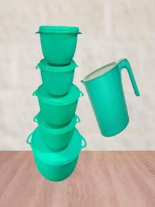 kit 5 potes saladeira com jarra 1,5l verde