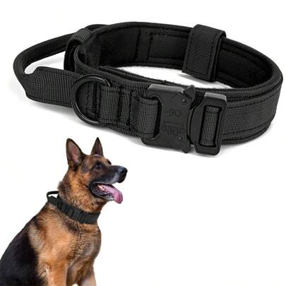 1pc Tactical Dog Collar, Premium Nylon Adjustable Dog Collar With Handle, Heavy Duty Metal Reinforced Buckle D-Ring Soft Cotton Padded Military Training Collar For Medium & Small Dogs