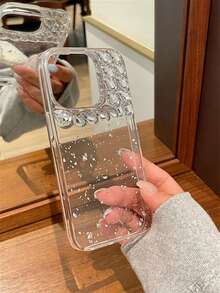 闪光银箔 3D 水钻钻石手机壳适用于 iPhone 15 14 13 12 Pro Max 奢华环氧透明软壳适用于苹果手机女式美学外壳闪亮礼物 - 銀箔水鑽 - 查看 3
