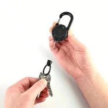 1入組戶外自動可伸縮繩戰術鑰匙圈 - 重負荷扣環鑰匙扣，防竊多功能工具扣環徽章夾，適用於野營，釣魚，狩獵，高爾夫運動 - 黑色 - 查看 7
