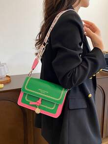 女士时尚包包，百搭新款斜挎包，休闲，拼色，小方包，宽肩带，适合聚会约会学校户外礼物 - 薄荷綠 - 查看 7