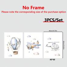 3 件装飞行器卡通帆布画，直升机飞机热气球儿童房墙壁艺术印刷海报，斯堪的纳维亚房间装饰图片，墙壁装饰，家庭房间装饰墙壁艺术，无框 - 彩色 - 查看 11
