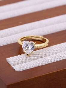 1枚DIY新款心形经典简约戒指，铜质微镶锆石镀18K金女士情侣女孩心形日常戒指