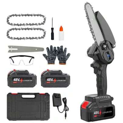 Moto Sierra Electrica Doble Batería, Inalámbrica de Mano, Eléctrica Portátil con 2 Batería de Litio Recargable de 48V, para Jardinería, Cortar Ramas de Arboles, Madera