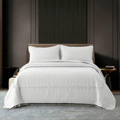 3pcs/Set Tassel Plaid Duvet Cover Set: 1 Duvet Cover + 2 Pillow Shams, Skin-Friendly Breathable Soft And Comfortable