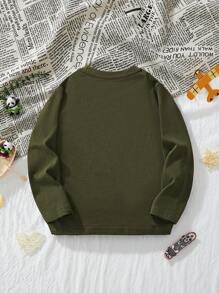 Little Bitty 儿童休闲户外卡通恐龙与夜光花朵图案圆领长袖T恤上衣，适合秋冬 - 棕色 - 查看 4