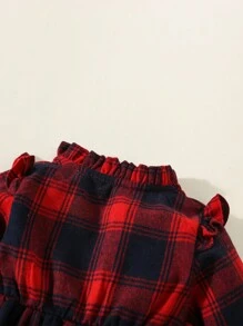 Vestito da bambina con colletto plissettato, manica lunga, a quadri, per l autunno/inverno