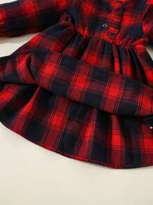 Vestito da bambina con colletto plissettato, manica lunga, a quadri, per l autunno/inverno
