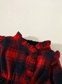 Vestito da bambina con colletto plissettato, manica lunga, a quadri, per l autunno/inverno