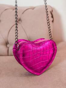 Women's Crossbody Bag Side Mini Bag Small Party Metallic Chain Strap Love Heart - 玫紅色 - 查看 3