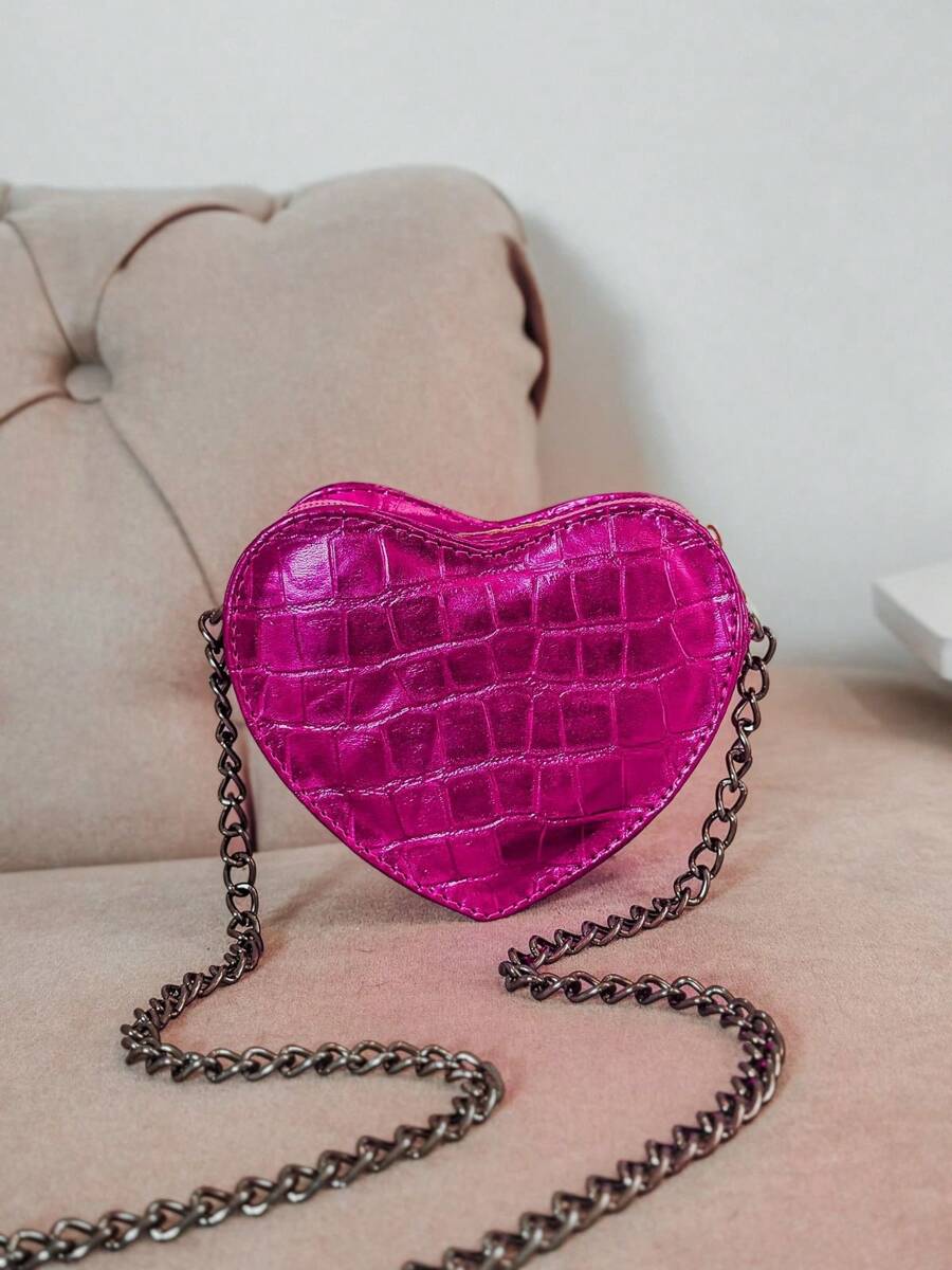 Women's Crossbody Bag Side Mini Bag Small Party Metallic Chain Strap Love Heart - 玫紅色 - 查看 1