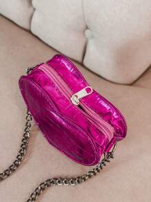 Women's Crossbody Bag Side Mini Bag Small Party Metallic Chain Strap Love Heart - 玫紅色 - 查看 4