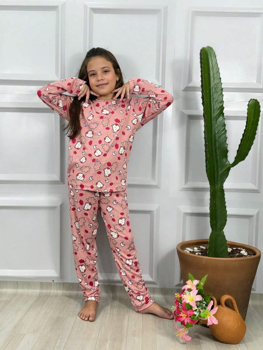 Pijama de frio Infantil Menina Inverno Manga Longa Suede Estampado