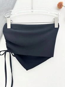 Women's Strapless Drawstring Top. - 黑色 - 查看 3