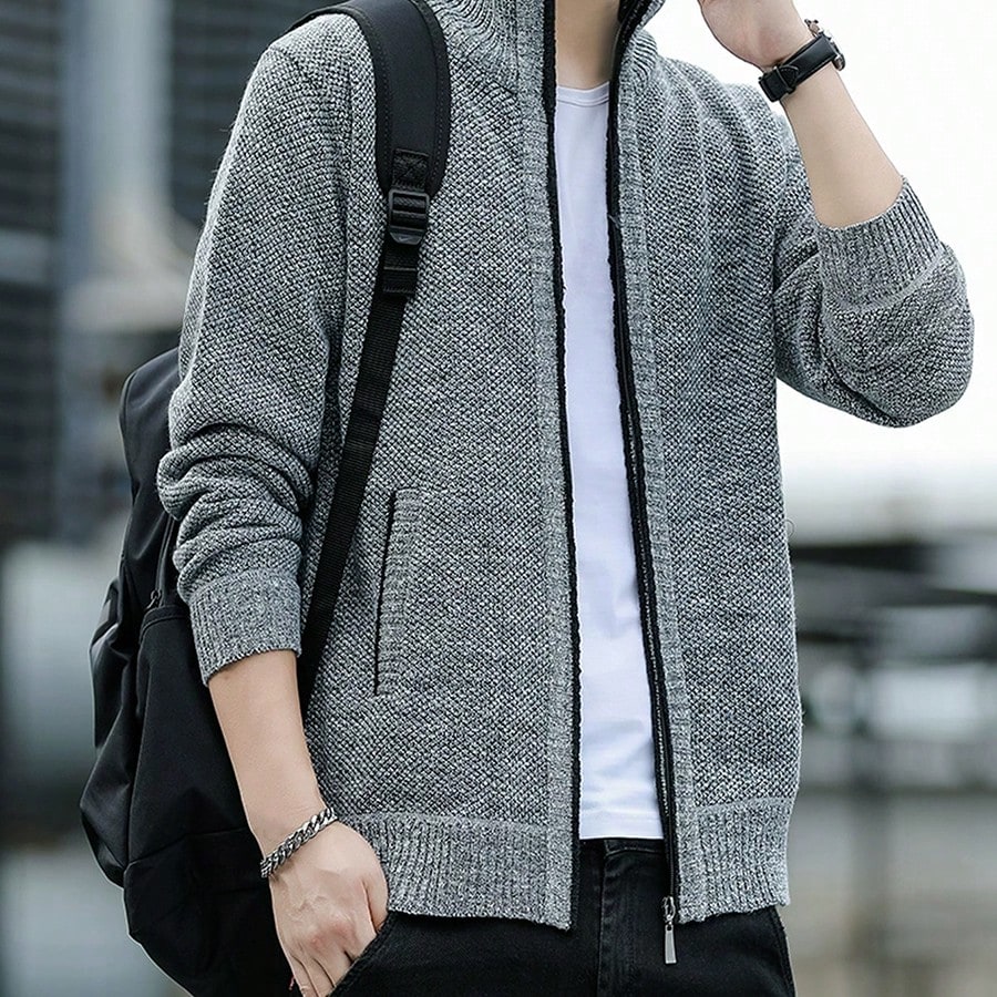 Chaqueta de sudadera de punto gruesa con cremallera y manga larga para hombres, para el otoño