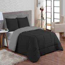 3-Piece Daisy Double-Sided Queen Comforter Kit - Black - View 1