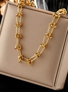 1 pieza Collar de acero inoxidable con diseño anudado de tendencia, para uso diario de mujer - Dorado - Ver 9