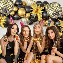 Black And Gold Balloon Garland Arch Kit With Gold Starburst Balloons Disco Ball Foil Balloons, Gold Confetti Latex Balloons For Graduation Anniversary Birthday Party Decorations - 黑金 - 查看 6