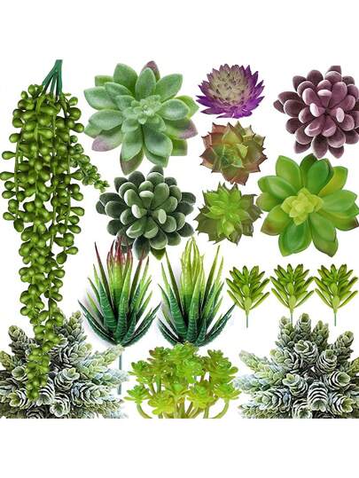 10件/5件/1件-人造多肉植物花盆，桌面中心装饰，窗台绿植装饰，多种非盆栽逼真植物假纹理多肉采摘逼真塑料仙人掌茎多肉植物花园家居装饰（无花盆），礼物（颜色随机）