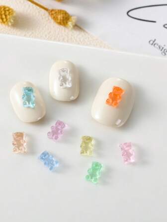 30Pcs Japanese Cartoon Teddy Bear Nail Art Decoration Parts Kawaii Accessories 3D Macaron Mini Jelly Bear Resin Nails Charms Nail Supplies Nails Nail Gems