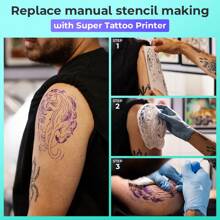 Phomemo 1入組 M08F 無線紋身轉印膠片印表機，適用於A4大小(8.27" X 11.69", 210 X 297 毫米)的熱傳輸紋身複印機，含10片免費的熱傳輸紋身紙，紋身印表機套件適用於紋身師、紋身專家和紋身初學者，專為紋身設計的無墨熱傳輸紋身印表機，內置1200mAh可充電電池和Type-C電纜，可用於印刷繪畫、紋身、標誌、衣服、郵件、繪畫等，具有203dpi的快速印刷無墨標籤製造商，與智能手機和電腦兼容，攜帶方便，是送禮、情人節和新年的完美禮物給所有人 - 白色 - 查看 7