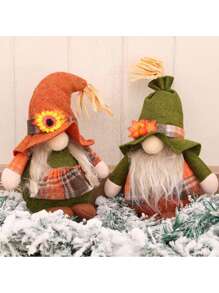 2个装 - 感恩节小矮人秋季装饰，丰收礼物手工小矮人摆件，适用于家居、厨房、农舍、多层托盘、节日派对，向日葵小矮人 - 彩色 - 查看 6