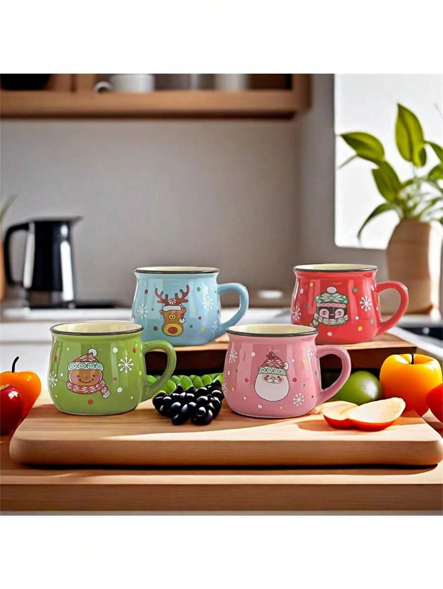 1 件装陶瓷圣诞卡通马克杯易于清洗可爱家庭牛奶杯咖啡杯圣诞礼物