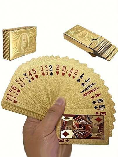 1 张，金箔扑克牌，金色美元扑克牌，防水，耐洗耐磨，派对聚会游戏，夏季装饰，夏季用品，派对装饰，派对用品，生日装饰，生日用品