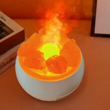 1pc Rose Salt Rock Simulated Flame Lamp Essential Oil Diffuser, 4-In-1 Salt Lamp Aromatherapy Diffuser With Negative Ion Sprayer & Humidifier, Suitable For Living Room, Bedroom, Office And As Nightlight - White - View 1