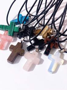 1 pieza Collar de cordón con colgante de cruz de piedra natural, simple y de moda, adecuado para uso diario