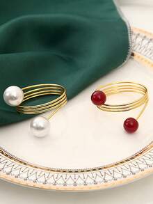 1 chiếc vòng kim loại trang trí ngọc trai có thể điều chỉnh, cao cấp dùng cho bàn khách sạn và gia đình - Nhiều màu - Xem 4