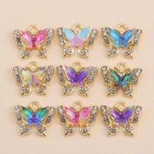 10入流行多彩壓克力蝴蝶鑽石合金吊飾，製作吊飾耳環項鍊珠寶禮品 - 蝴蝶 - 查看 13