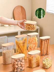1 pezzo/2 pezzi Vaso sigillato trasparente con coperchio in bambù, contenitore per alimenti di grande capacità, dispenser per cereali, per conservare cereali, riso, pasta e snack in cucina