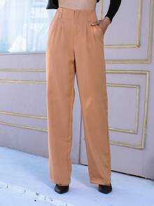 Women's Tailor Pants With Folded Pleats Detail - 米色 - 查看 3