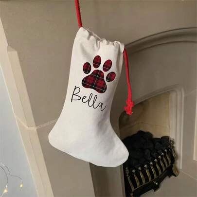 Gepersonaliseerde Kerstman Zak Rode Poot Print Kerstmis Huisdier Hond Puppy Kat Kous Vrolijk Kerstfeest Thuis Kerstboom Schoorsteenmantel Decoratie Cadeau Cadeau Speelgoed Zak,Kerstmis
