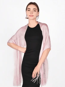 Sheer Glitter Hollow Out Wedding Shawl Halloween Fall Clothes For Women - Pink - View 3