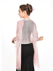 Sheer Glitter Hollow Out Wedding Shawl Halloween Fall Clothes For Women - Pink - View 7