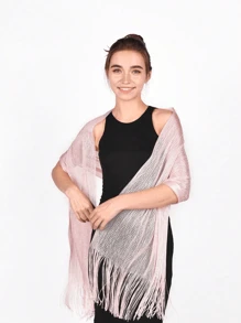 Sheer Glitter Hollow Out Wedding Shawl Halloween Fall Clothes For Women - Pink - View 4