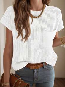 Womens Cap Sleeve Tops Casual Crew Neck Sweater Vest Ribbed Knit Pullover - trắng - Xem 5