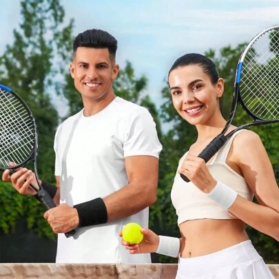 2 件套运动腕带，男女适用 - 吸湿排汗运动毛巾布腕带，适用于网球、篮球、跑步、健身房、健身配件