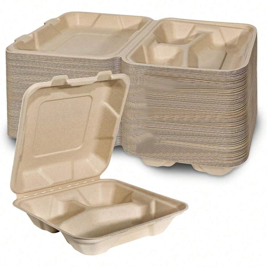 5 Packs 8x8 Inch 3 Compartment Takeout Lunch Box Containers With Lid