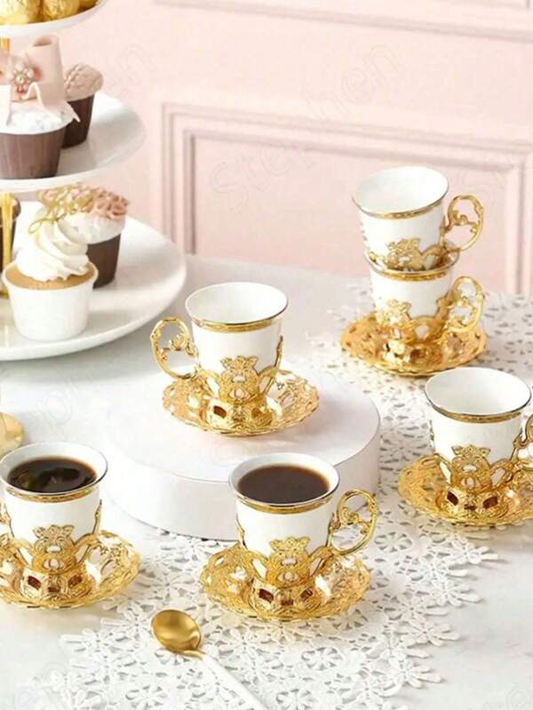 4pcs Bohemian Style Retro High-Quality Cup + Saucer Coffee Cup Set, Premium Ceramic Cup & Saucer For Afternoon Tea [2 Cups And 2 Saucers]