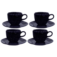 Tea Coffee Cup Set With Saucer 220ml 4 Piece Kit Ryo Sapphire Porcelain Oxford Navy Blue - 藏蓝色 - 查看 1