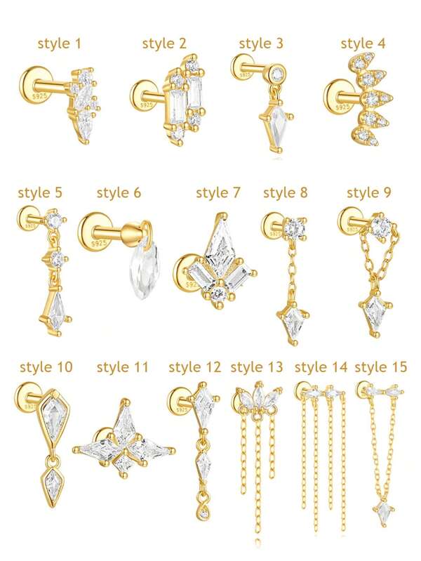 Single One S925 Sterling Silver Earrings Moon Star Pendant Earrings Screw Ball Thread Ear Bone Nail Cartilage Piercing Earrings Single One Earrings