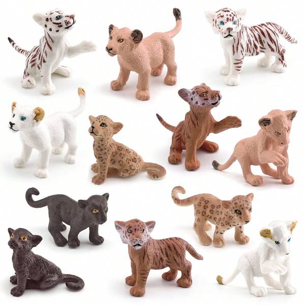 Set mit realistischen Modellen von Wildtierkindern Spielzeug (Löwe, Tiger, Leopard), Hundespielzeug für Kinder, Löwenfiguren, Zoo