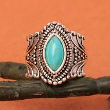1pc Vintage Nepali Style Pink Simulated Gemstone Eye-Shaped Ring, Multiple Colors Available - Baby Blue - View 15