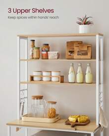 VASAGLE Kitchen Storage Rack, Coffee Bar, Baker's Rack, Total 6 Shelves And 6 Hooks, For Microwave, Steel Frame, Industrial, 40 X 80 X 167 Cm