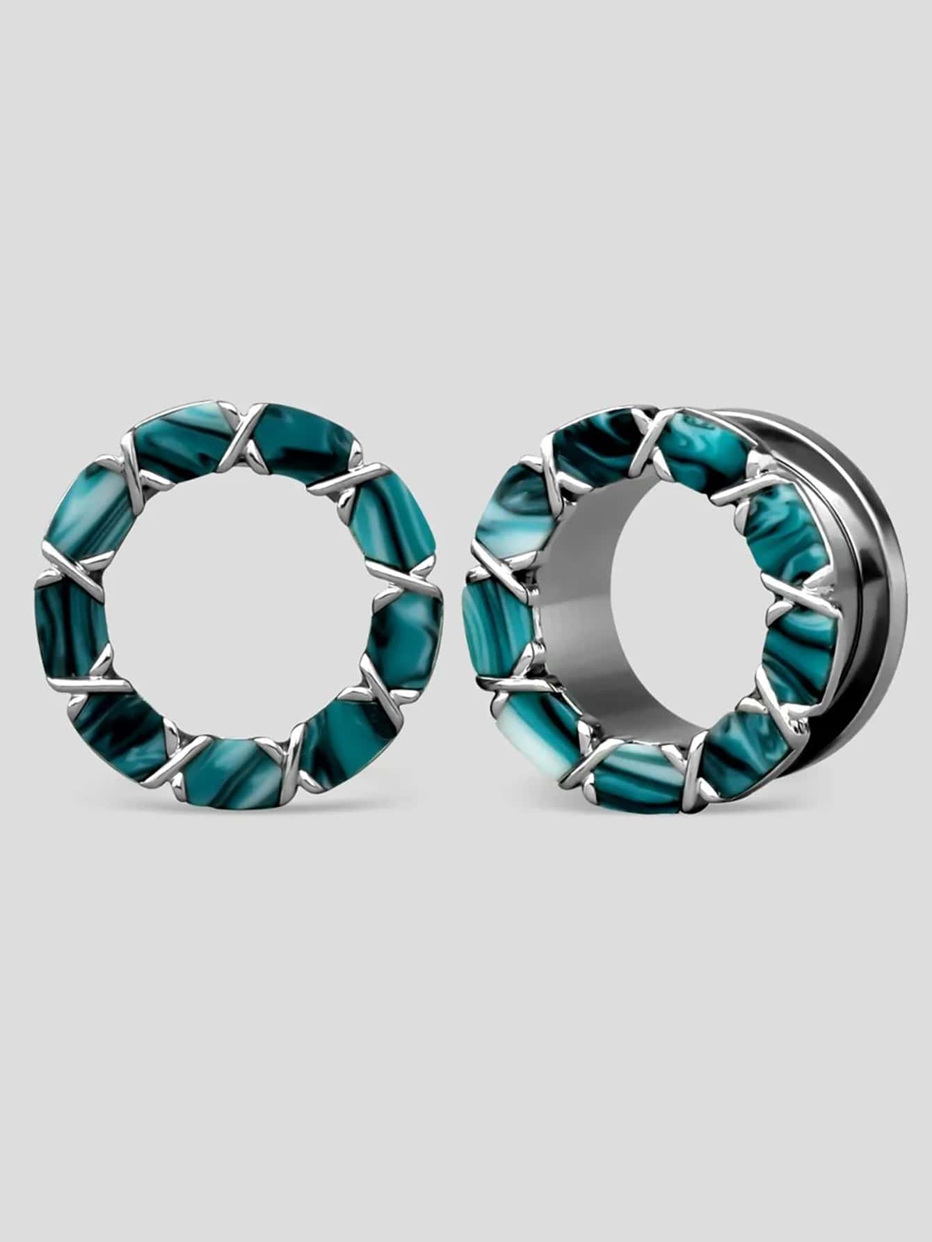 一对不锈钢分段彩色耳塞扩张器 Ocenic Serenity 隧道穿孔螺丝耳塞耳环塞拉伸器穿孔珠宝